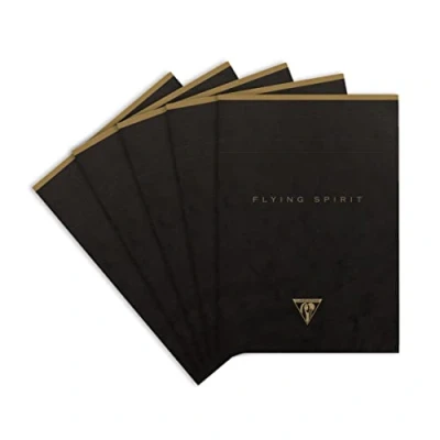 Abbildung von Clairefontaine 102636C Packung mit 5 Blöcke Flying Spirit, kopfseitig geleimt, DIN A5 70 Blatt abtrennbar, liniert, Schwarz Motiven sortiert, 1 Pack