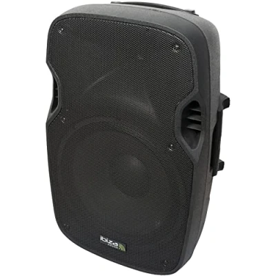 Abbildung von Ibiza XTK15A Plug &amp; Play Aktiv Lautsprechersystem 15&quot;/38cm mit 600W RMS Belastbarkeit Kompressionshochtöner, Bassreflexsystem, Verstärkermodul, LINE/Micro Eingänge Schwarz