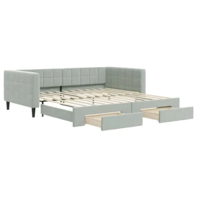 Abbildung von vidaXL Tagesbett, Sofabett Ausziehbar mit Schubladen, Gästebett Schlafsofa für Schlafzimmer Wohnzimmer, Sofa Ausziehbett, Hellgrau 100x200cm Samt