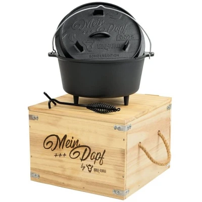 Abbildung von BBQ Toro Grilltopf Dutch Oven &quot;Mein Dopf&quot;, 9,0 L Sonderedition inkl. Holzkiste, Gusseisen (4 tlg)
