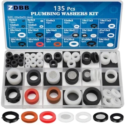 Abbildung von ZDBB 135 PCS Sanitär Gummi Unterlegscheiben Assorted Kit und flache Silikondichtung Sortiment Set für Wasserhahn Dusche Kopf Gartenschlauch Rohrdichtungen zu ersetzen