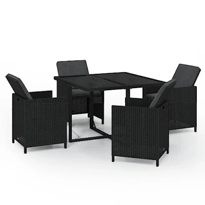 Abbildung von vidaXL Gartenmöbel 5 TLG. mit Auflagen Gartengarnitur Sitzgarnitur Sitzgruppe Gartenset Gartentisch Gartenstuhl Tisch Stühle Poly Rattan Schwarz
