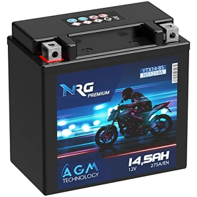 Abbildung von NRG Premium YTX14 BS AGM Motorradbatterie 14,5Ah 12V 275A/EN Batterie 51214 4 CTX14 GTX14 auslaufsicher wartungsfrei ersetzt 14Ah