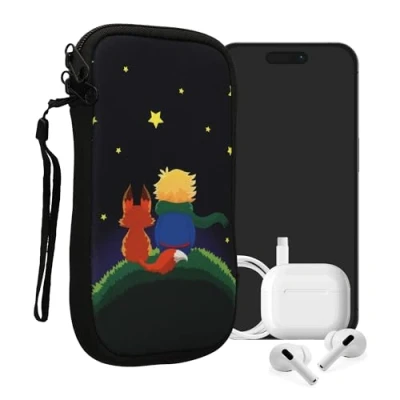 Abbildung von kwmobile Handytasche für Smartphones XL 6,7/6,8&quot; Neopren Handy Tasche Hülle Cover Case Schutzhülle Junge mit Fuchs Gelb Braun Dunkelblau 17,2 x 8,4 cm Innenmaße