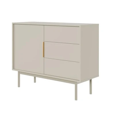 Abbildung von Selsey Kommode Aufbewahrungsschrank 1 Tür 3 Schubladen Schrank Schubladenschrank Push to Open Soft Close 104 cm Viviaro Graubeige