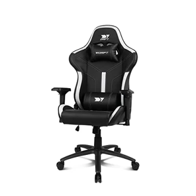 Abbildung von DRIFT Gaming Chair DR350 DR350BW Professioneller Chair, Kunstleder, 4D Armlehnen, geräuscharme Rollen, Klasse 4 Kolben, Neigung, Lenden /Halswirbelkissen, Farbe schwarz/weiß
