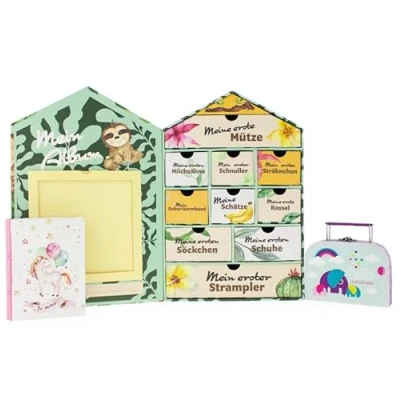 Abbildung von Baby Erinnerungsbox Schatztruhe Erinnerungen mit 10 Fächern,Erinnerungen Meilenstein Box für Geburt und Taufe Süße Baby, Windeltorten (Hellblau Tasche, Einheitsgröße, 1, stück)