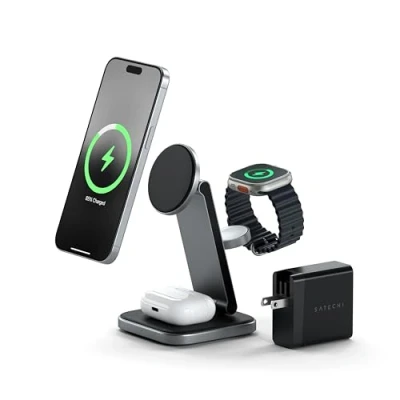 Abbildung von SATECHI 3 in 1 Kabellose Ladestation, Qi2 15W magnetische, Faltbare Reiseladestation für iPhone 16/15/14/13/12, Apple Watch Ultra &amp; 2 Series 7 10, AirPods 4/Pro/3/2