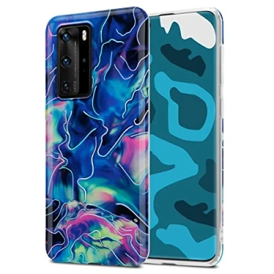 Abbildung von Cadorabo Hülle kompatibel mit Huawei P40 PRO / PRO+ Schutzhülle TPU Silikon Case Marmor Design Slim Kratzfest Weiche Gummi Rundumschutz für in Blau