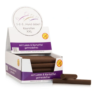 Abbildung von 123... Hund dabei! Kaurollen XXL Lamm+Kartoffel getreidefrei Tray Lamm
