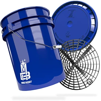 Abbildung von MAGIC BUCKET Auto Handwäsche Bundle Wascheimer Mit passendem Eimer Deckel 5 US GALLONEN ca. 20 Liter Grit Guard Eimereinsatz Schmutzsieb Waschset Blau/Schwarz