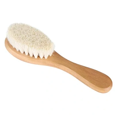 Abbildung von Baby Haarbürste mit Holzgriff und superweichen Ziegenborsten für die Kopfmassage