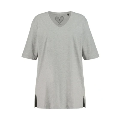 Abbildung von Ulla Popken Damen Basic v shirt T Shirts, Hellgrau Mélange, 58 60 EU