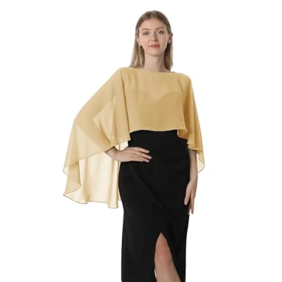 Abbildung von Hotshawl Capelets für Damen, Chiffon Umhang, Schals und Wickeltuch, Abendkleid, Hochzeitsumhänge, Gold, Einheitsgröße