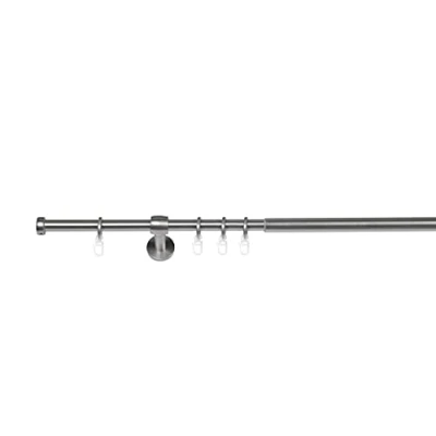 Abbildung von ondeco Gardinenstange ausziehbar 1 lauf, Vorhangstange Fenster Wand Deckenmontage, Endstück Cap Komplettgarnitur Teleskopstange 16/19 mm mit Ringen Edelstahl Optik 160 280 cm