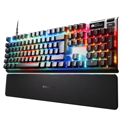Abbildung von SteelSeries Apex Pro Gen 3 HyperMagnetic Gaming Tastatur OmniPoint 3.0 Switches anpassbares Ansprechverhalten Rapid Trigger Tap/SOCD OLED RGB PBT Keycaps FR Layout AZERTY