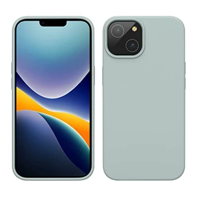 Abbildung von kwmobile Hülle für das iPhone 14 dünnes Silikon Handy Case stoßfeste Handyhülle mit weicher Oberfläche unterstützt kabelloses Laden Cool Mint