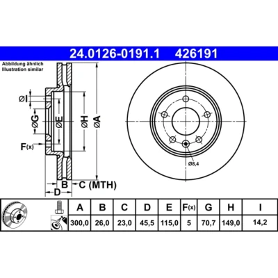 Abbildung von ATE 24.0126 0191.1 Bremsscheibe 300,0 26,0 5 115,0 Belüftet beschichtet hochgekohlt mit Schrauben OPEL: Insignia B Grand Sport