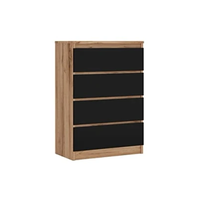 Abbildung von 3E 3xE living.com Komodenschrank mit 4 Schubladen, Farbe: Wotan Eiche/Schwarz, A: 70 x 101 39 cm