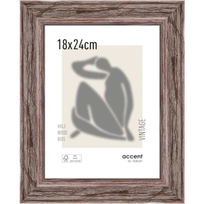 Abbildung von accent by nielsen Bilderrahmen, 18 x 24 cm, Holz, Braun, Fotorahmen zum Auftstellen und Aufhängen im Hoch &amp; Querformat, Echtglas, Vintage