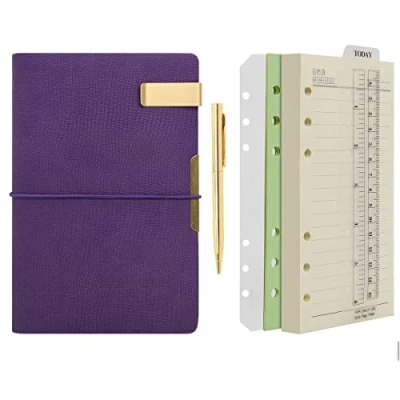 Abbildung von Wonderpool Leder A6 Tagebuch Notizbuch Ringbuch mit Stift Nachfüllbarer Ordner Schreibpapier Spirale Business Notizblöcken Vintage Einband für Büro Reisen Persönlicher Organizer (b Lila,A6)