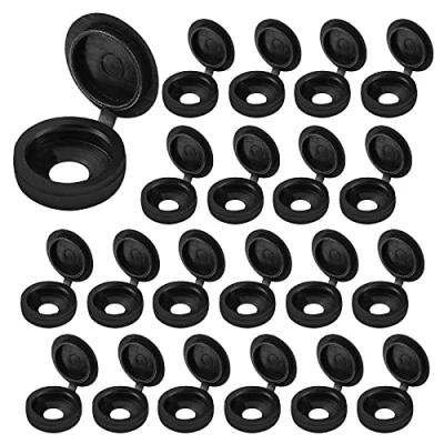 Abbildung von Schraubenabdeckungen,200pcs Klappschraube Abdeckkappen Schrauben Schutzkappen Kunststoff Unterlegscheiben für Schraubenschutz, Möbelschränke, Hausdekoration, Kleiderschrank (Schwarz)