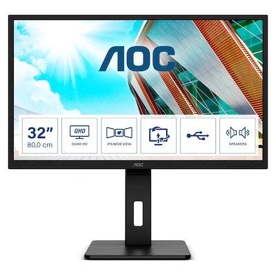 Abbildung von AOC Q32P2 32 Zoll QHD Monitor, höhenverstellbar (2560x1440, 75 Hz, HDMI, DisplayPort, USB Hub) schwarz
