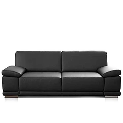 Abbildung von CAVADORE 3 Sitzer Sofa Corianne in Kunstleder / Ledercouch hochwertigem und modernem Design Mit verstellbaren Armlehnen 217 x 80 99 schwarz