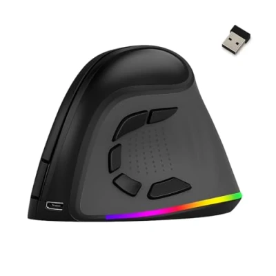Abbildung von Spacetronik 2.4G Wireless Vertikale Ergonomische Maus, 4000 DPI, Bluetooth 5.0, RGB Beleuchtung, 9 Tasten, Vertical Ergonomic Optical Mouse Kabellos für Windows, Laptop, PC