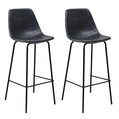 Abbildung von Happy Garden 2er Set Vintage Barhocker Lucien dunkelgrau Sitzhöhe 75cm, im Retro Stil mit Rückenlehne und Fußstütze, Metallgestell