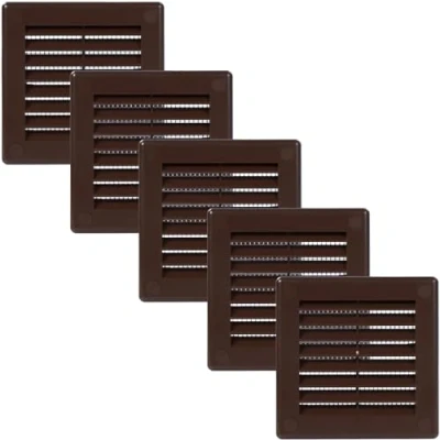 Abbildung von Vent Systems 100x100 mm 5 Stück Braune Lüftungsabdeckung flache, quadratische Lüftungsschlitze Integrierter Insektenschutz HVAC Lüftungsöffnungen für Badezimmer, Heimbüro