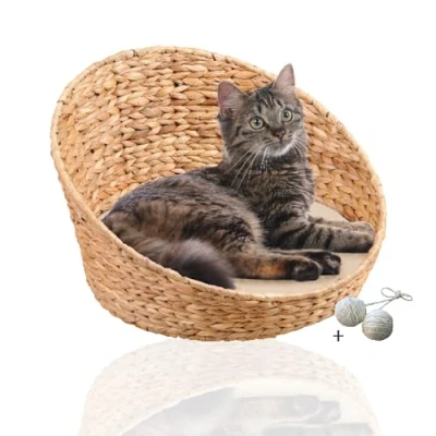Abbildung von Rohrschneider Tierkorb ovales Katzenkörbchen aus geflochtener Wasserhyazinthe Katzenbett