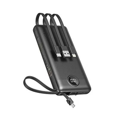Abbildung von Powerbank 10000mAh Power Bank mit Kabel VEEKTOMX USB C Externe Handyakkus 5 Ausgängen LED Display Externer Akku Kompatibel iPhone/Samsung Galaxy/Xiaomi/Huawei/iPad usw.