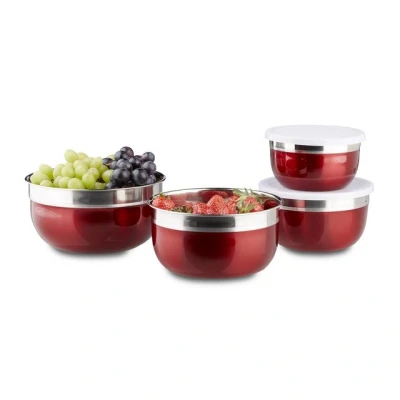 Abbildung von relaxdays Schüssel Set mit Deckel 4 teilig, Edelstahl, Rot