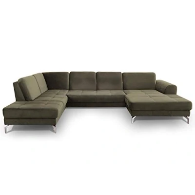 Abbildung von CAVADORE Wohnlandschaft Benda / Große Sofagarnitur mit XL Longchair rechts &amp; Federkern Inkl. Sitztiefenverstellung 332 x 87 226 Samt: grün