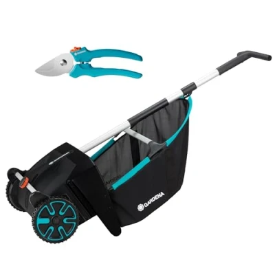 Abbildung von Gardena Laub und Rasensammler: Kehrmaschine für den Garten, mit entnehmbarem Fangsack, rotierendes Bürstensystem, ergonomischer Griff, geräuscharm (3565 88)