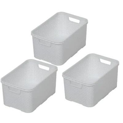 Abbildung von BranQ Home essential Korb in Rattan Design 3er Set Grösse S 7l, BPA frei Kunststoff PP, Weiß, 28,5x19,5x12,9 cm, 3 Stk.