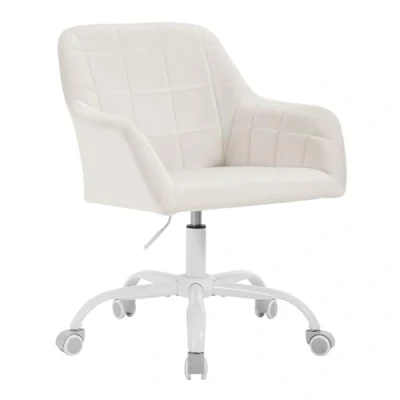 Abbildung von WOLTU Schreibtischstuhl drehbar, Schminktisch Stuhl, Drehstuhl mit Rollen, Bürostuhl ergonomisch, Sessel höhenverstellbar, für Home Office, Schlafzimmer, Büro, Samt, Creme+weiß, BS165cm
