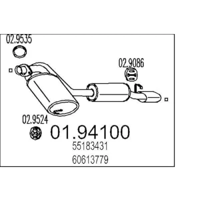 Abbildung von MTS 01.94100 Endschalldämpfer 1140 ALFA ROMEO: GTV, Spider