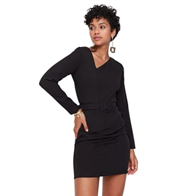 Abbildung von Trendyol Damen Woman Mini Skater V Neck Woven Dress Kleid, Schwarz, 42