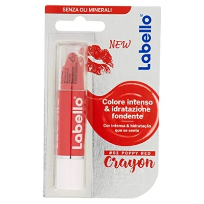 Abbildung von Labello Crayon Lipstick Lippenstift färbt und spendet Feuchtigkeit, ohne Mineralöle Parabene, Poppy Red