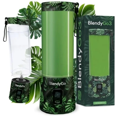 Abbildung von BlendyGo 3 Mixer Smoothie Maker, Klein, Mini Portable Blender, Tragbarer USB, Maker to go, Standmixer 550 ml, BPA freie, PulseMotion &amp;BlendPro Technologie (Monstera)