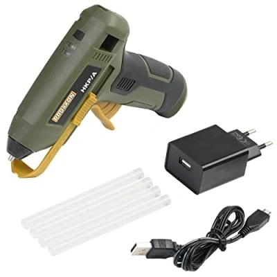 Abbildung von Proxxon HKP/A, Hot glue gun, Black, Green, Yellow, Plastic, Cardboard, Ceramic, Foam, Glass, Leather, Metal, Wood, 30 s, 7 mm