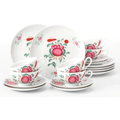 Abbildung von Seltmann Weiden Teeservice &quot;Geschirr Set, 18 Teile, Amina Ostfiesenrose, groß&quot;, (Set, tlg., 6x Teeobertasse, Teeuntertasse, Früstücksteller), mit Blütenmotiv, Made in Germany