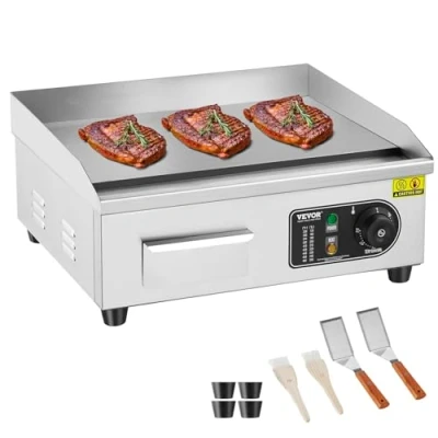 Abbildung von VEVOR Elektrische Grillplatte, 2800 W, einstellbare Temperatur 50 300 C, Platte aus Edelstahl 45 x 30 1 cm, mit 2 Flügeln und Bürsten für Haus oder Restaurant