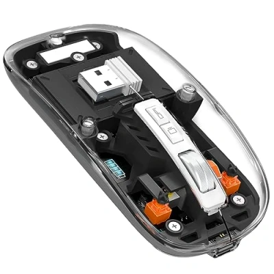 Abbildung von MAGIC REFINER HXSJ Kabellose Maus Bluetooth, 2,4GHz+Bluetooth 5.0 Funkmaus Wiederaufladbare Leise Ultra Slim 2400DPI, Gaming Transparente, Akkuladestand Sichtbar, für Laptop/PC/Mac/Tablet Schwarz
