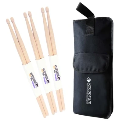 Abbildung von keepdrum 5A Hickory Drumsticks Wood 3 Paar + Stickbag SB 01
