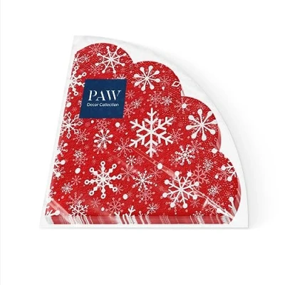 Abbildung von PAW Servietten 3 lagig (32 cm Durchmesser) I 12 Stück Perfekt für Weihnachten, Winter, Feiertage Heiligabend Winterzeit Tischdekoration Runde Seidenservietten Christmas Snowflakes light red