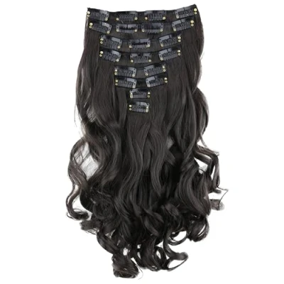 Abbildung von CAISHA XXL 35cm 8 Teile Set CLIP IN EXTENSIONS Haarverlängerung Haarteil Voluminös Gewellt Naturschwarz CES205 1