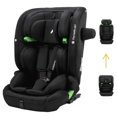 Abbildung von Osann Flux Isofix eXT Kindersitz, i Size von 76 bis 150 cm, mitwachsend, längere Verwendungsdauer des Gurtsystems 120 cm max. 23kg All Black